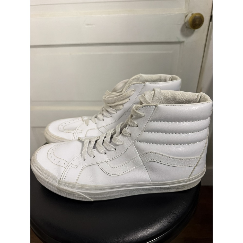 Vans Sk8-Hi Leather High Top Sneakers White Mens 7.5 Womens 9 Skate Shoes - Picture 4 of 5
